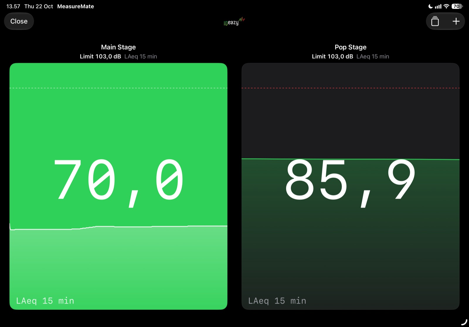Two 10EaZy systems, Main Stage and Pop Stage, side by side on iPad